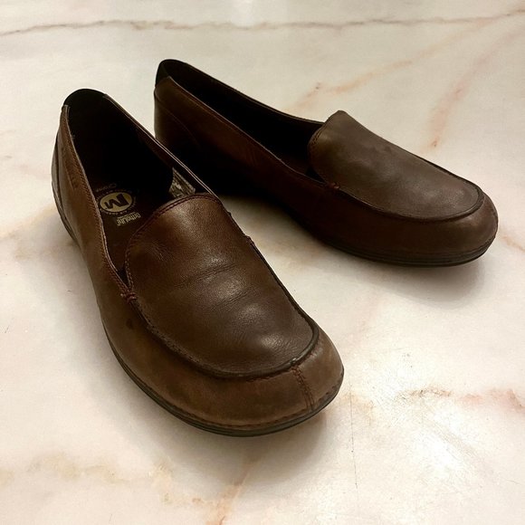 Merrell Parma Olive Brown Leather Loafer Performance Footwear Comfort‎ Sz 10 - Picture 1 of 13